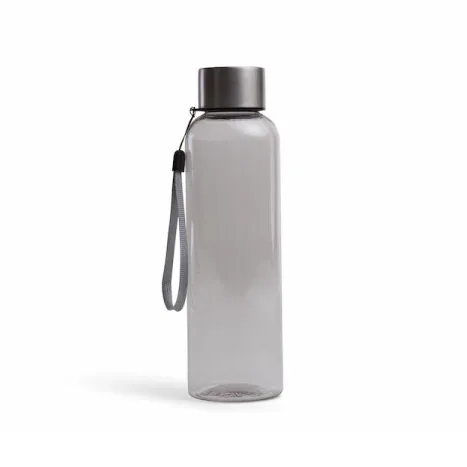 Gjenbrukbar plastflaske med skrukort, og en hempe for bæring av flaska.